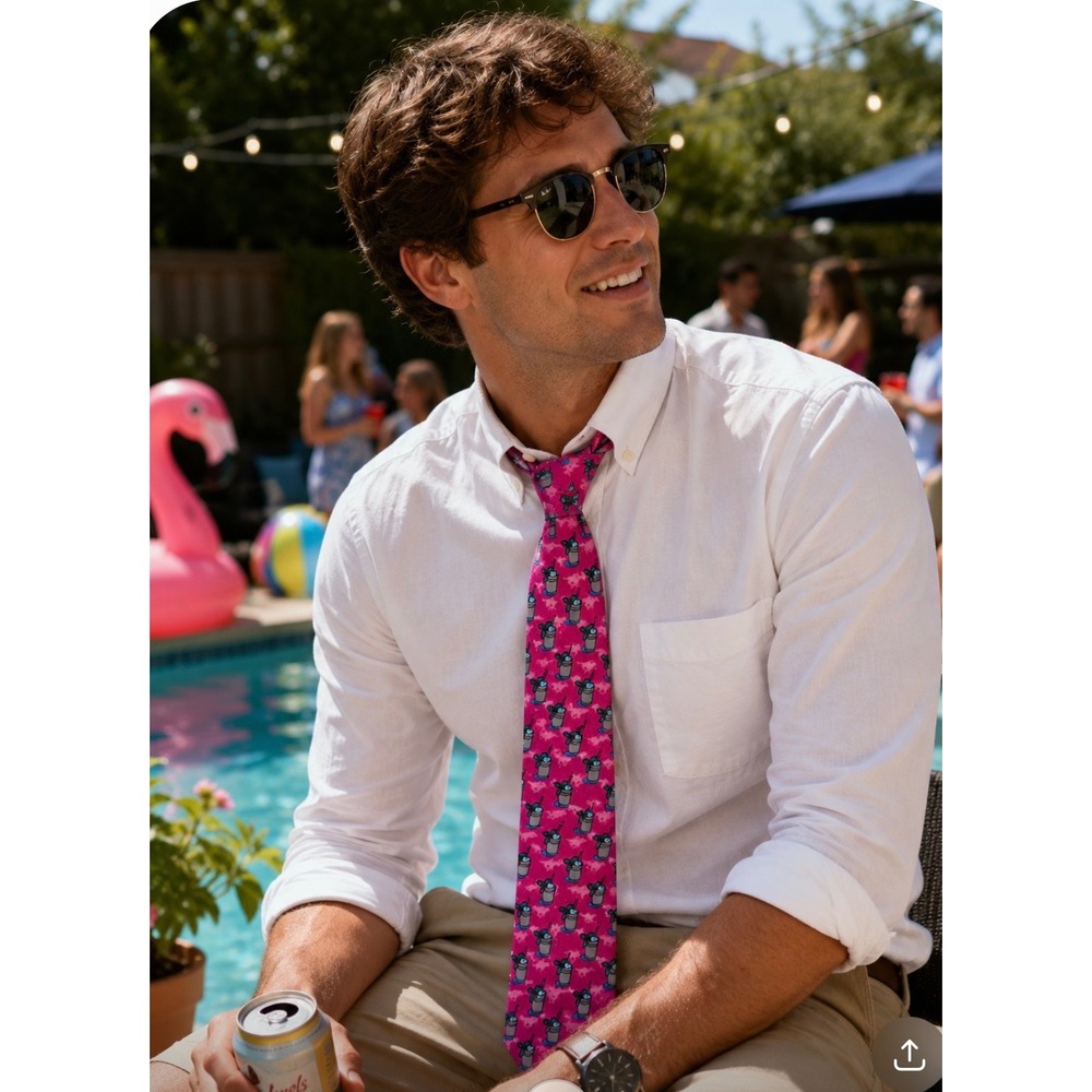 American Lifestyle Mens Pink Mint Julep Horse Racing Kentucky Derby Novelty Tie